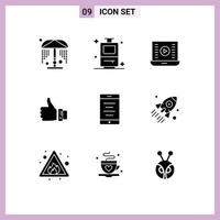 9 Thematic Vector Solid Glyphs and Editable Symbols of mobile solution play button hand business Editable Vector Design Elements