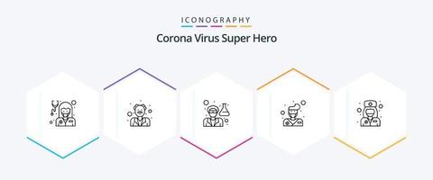 corona virus super héroe paquete de iconos de 25 líneas que incluye niña. médico. doctor. doctor. masculino vector