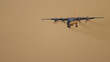 NOVOSIBIRSK, RUSSIAN FEDERATION JUNE 17, 2020 - Antonov AN 12 military airfreighter on final approach before landing. Tolmachevo Airport, Novosibirsk video