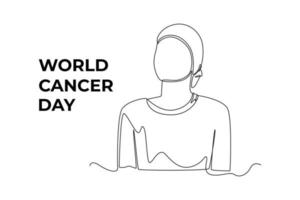 Continuous one line drawing spirit woman before chemotherapy. World cancer day concept. Single line draw design vector graphic illustration.