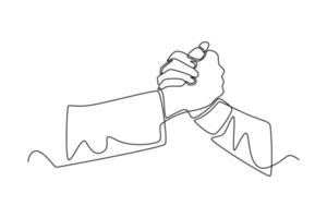 Continuous one line drawing two clasped hands. Team work concept. Single line draw design vector graphic illustration.