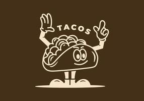 diseño ilustrativo de la mascota del taco con manos y pies vector