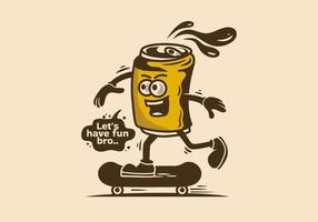 mascot illustration of a beer can skateboarding vector