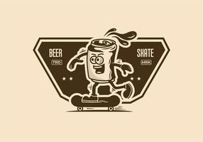 mascot illustration of a beer can skateboarding vector