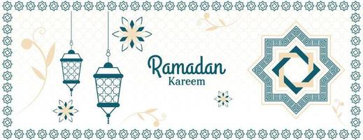 ramadan kareem banner design with lantern and flowers in pastel color. vector illustration
