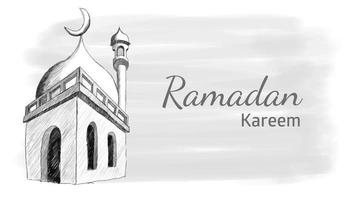 hand drawn sketch mosque for ramadan kareem background on water color background vector