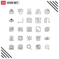 25 User Interface Line Pack of modern Signs and Symbols of hobbies cd lock pad winter weather Editable Vector Design Elements