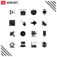 Group of 16 Solid Glyphs Signs and Symbols for website browser coconut sweep broom Editable Vector Design Elements