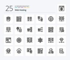 paquete de iconos de 25 líneas de alojamiento web que incluye compartir. alojamiento de servidor. servidor. servidor servidor vector