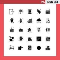 Universal Icon Symbols Group of 25 Modern Solid Glyphs of time calendar luck soap bath Editable Vector Design Elements