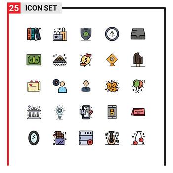 Paquete de color plano de 25 líneas llenas de interfaz de usuario de signos y símbolos modernos de elementos de diseño de vector editables de dirección de interfaz de usuario de seguridad de buzón de correo