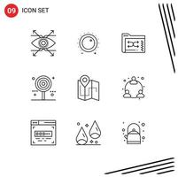 Modern Set of 9 Outlines Pictograph of lollipop celebration sound candy folder Editable Vector Design Elements