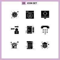 Set of 9 Modern UI Icons Symbols Signs for target focus seo cell lock Editable Vector Design Elements