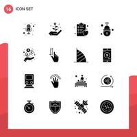 Set of 16 Vector Solid Glyphs on Grid for finger investment health clipboard income secure Editable Vector Design Elements