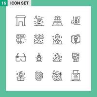 Stock Vector Icon Pack of 16 Line Signs and Symbols for cook service international hotel presentation Editable Vector Design Elements