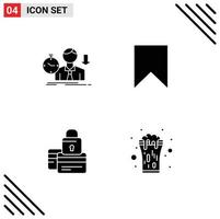 Modern Set of 4 Solid Glyphs and symbols such as failure tag depression instagram card Editable Vector Design Elements