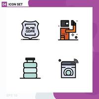 Set of 4 Modern UI Icons Symbols Signs for data privacy bottle privacy gunman dinner Editable Vector Design Elements