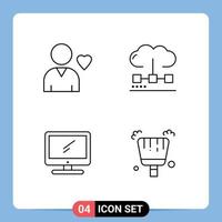 4 User Interface Line Pack of modern Signs and Symbols of favorite monitor cloud media imac Editable Vector Design Elements