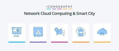 Network Cloud Computing And Smart City Blue 5 Icon Pack Including smart. metro. server. message. discussion. Creative Icons Design vector