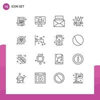 paquete de 16 signos y símbolos de contornos modernos para medios de impresión web, como elementos de diseño de vectores editables de correo electrónico de la corona del emperador rey