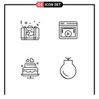 Set of 4 Modern UI Icons Symbols Signs for bag video player romance display love Editable Vector Design Elements
