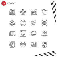 Set of 16 Vector Outlines on Grid for circle gang board staff mind Editable Vector Design Elements