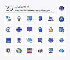 Cloud Data Technology And Network Technology 25 Line Filled icon pack including folder. computing. computing. audio. server vector