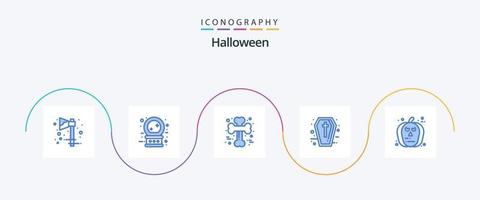 paquete de iconos de halloween azul 5 que incluye cara. Víspera de Todos los Santos. hueso. ataúd. de miedo vector