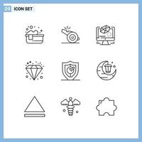 Group of 9 Outlines Signs and Symbols for locked wealth animation jewel diamond Editable Vector Design Elements