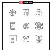 Universal Icon Symbols Group of 9 Modern Outlines of gear smartphone cooking mobile application application Editable Vector Design Elements