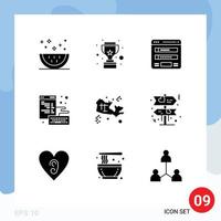 9 Universal Solid Glyph Signs Symbols of page coding reward browser sitemap Editable Vector Design Elements