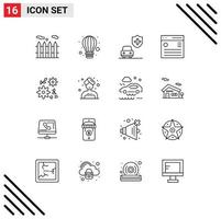 Modern Set of 16 Outlines and symbols such as woman flower security bouquet menu Editable Vector Design Elements