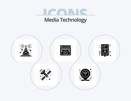 Media Technology Glyph Icon Pack 5 Icon Design. hand. video. signal. player. page vector