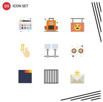 User Interface Pack of 9 Basic Flat Colors of two finger outdoors shop hanging Editable Vector Design Elements