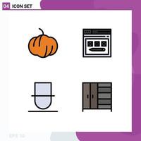 Modern Set of 4 Filledline Flat Colors Pictograph of food person page pencil furniture Editable Vector Design Elements