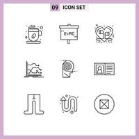 Group of 9 Outlines Signs and Symbols for market forward research arrows music Editable Vector Design Elements