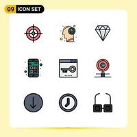 Filledline Flat Color Pack of 9 Universal Symbols of keywords interaction jewel calculator app Editable Vector Design Elements