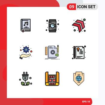 paquete de 9 signos y símbolos de colores planos de línea de relleno modernos para medios de impresión web, como soporte de diseño, optimización de bebidas, elementos de diseño de vectores editables a la derecha