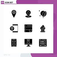 Editable Vector Line Pack of 9 Simple Solid Glyphs of server backup education programming develop Editable Vector Design Elements