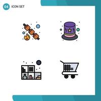 User Interface Pack of 4 Basic Filledline Flat Colors of marshmallow bookshelf sweet hat trolley ecommerce Editable Vector Design Elements