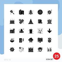 Pictogram Set of 25 Simple Solid Glyphs of safety volley location sport launch Editable Vector Design Elements