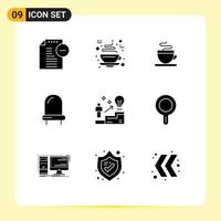 Set of 9 Commercial Solid Glyphs pack for idea success coffee ladder led Editable Vector Design Elements