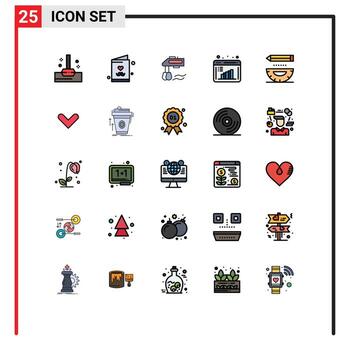 25 líneas rellenas universales signos de color plano símbolos de codificación de diseño evaluación de datos de cocina investigación comercial elementos de diseño vectorial editables vector