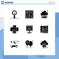 Universal Icon Symbols Group of 9 Modern Solid Glyphs of brand print website device storage Editable Vector Design Elements