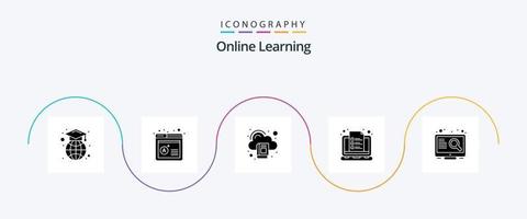 Online Learning Glyph 5 Icon Pack Including education. note. cloud. learning. course vector