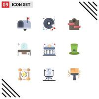 símbolos de iconos universales grupo de 9 colores planos modernos de cajón de espejo dormitorio de bodas deporte elementos de diseño vectorial editables vector