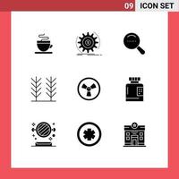 9 Universal Solid Glyph Signs Symbols of bottle chemist magnifier biohazard food Editable Vector Design Elements