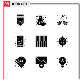 9 Universal Solid Glyphs Set for Web and Mobile Applications wifi mobile kissing device romantic Editable Vector Design Elements