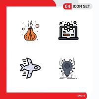 Universal Icon Symbols Group of 4 Modern Filledline Flat Colors of incense flying sticks learn bug Editable Vector Design Elements