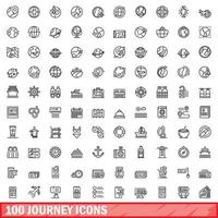 100 conjunto de iconos de viaje, estilo de contorno vector